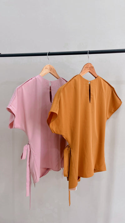3-Way Short Sleeve Flow Wrap Blouse Pink